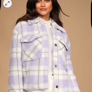 Avec Les Filles Warm Trends Lavender Plaid Teddy Trucker Jacket Medium